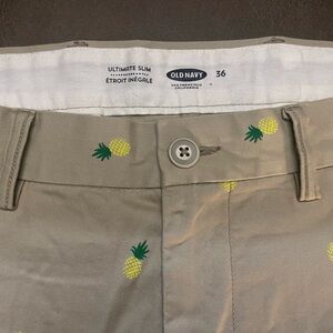 Old Navy Beige Shorts with Yellow Pineapple Design